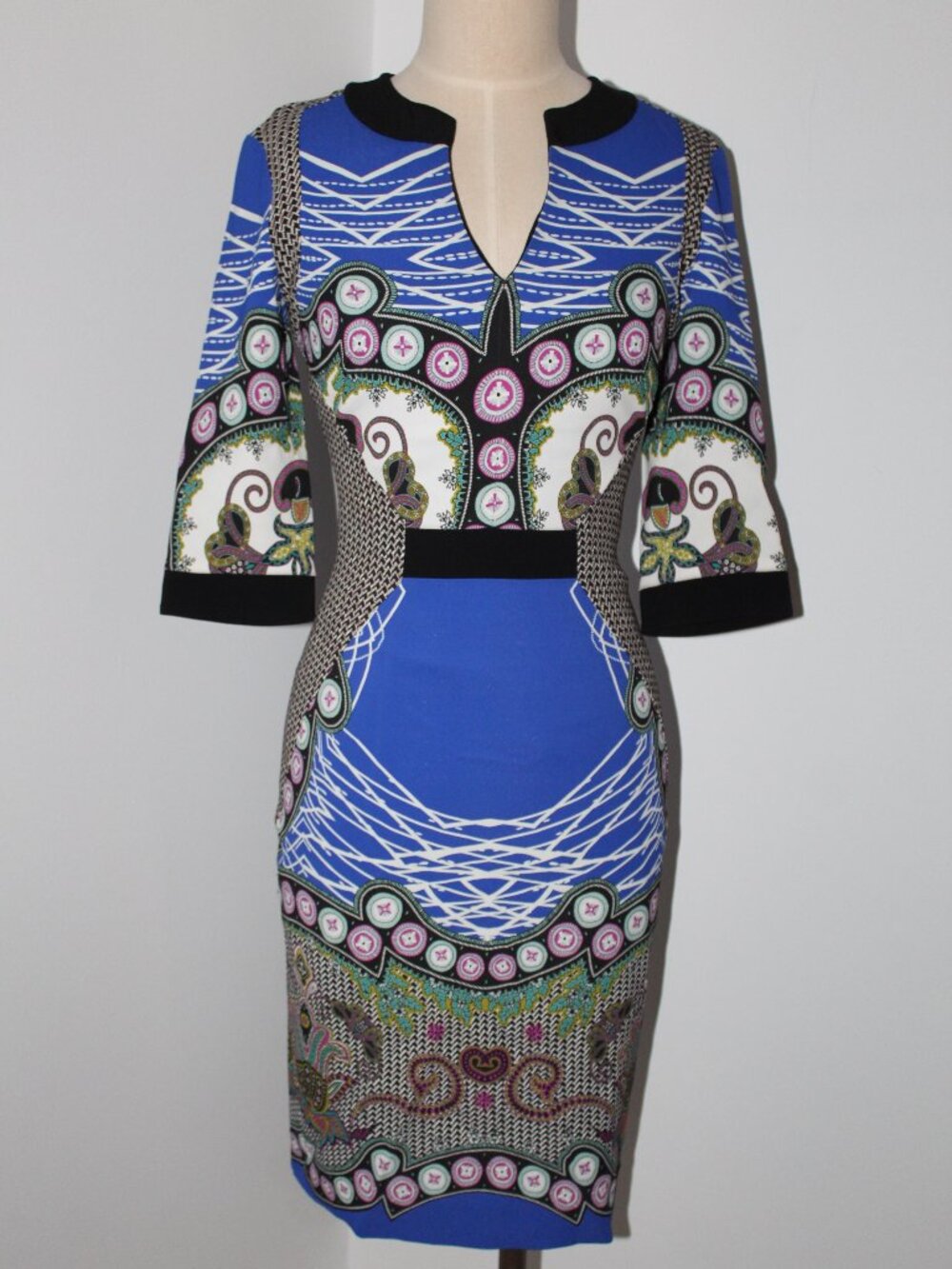 Etro Blue Print V-Neck 3/4 Sleeve Dress 40